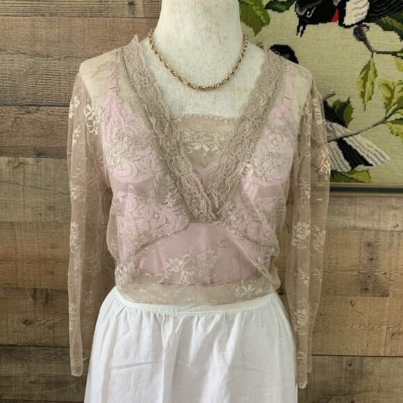 Vintage 1990s Romantic Cottagecore Mesh Lace Blouse Top Boho M - Picture 2 of 8
